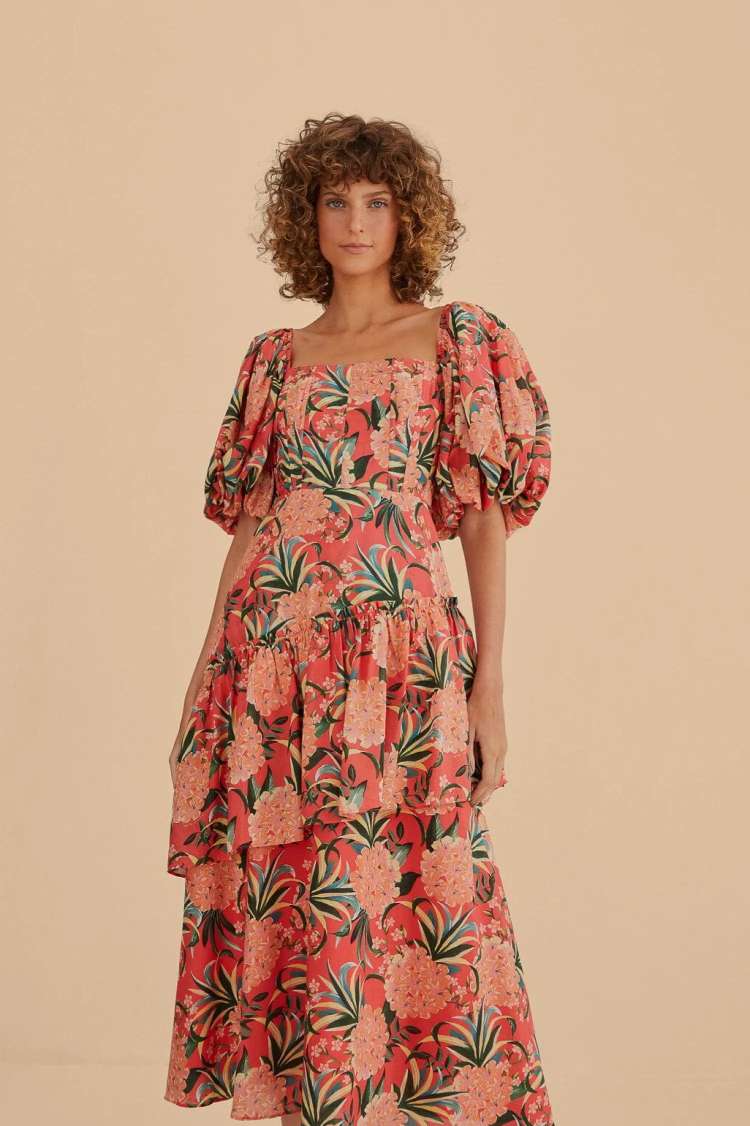 FARM Rio RED PINEAPPLE BLOOM CUT OUT MIDI DRESS