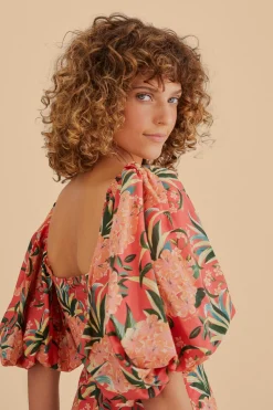 FARM Rio RED PINEAPPLE BLOOM CUT OUT MIDI DRESS