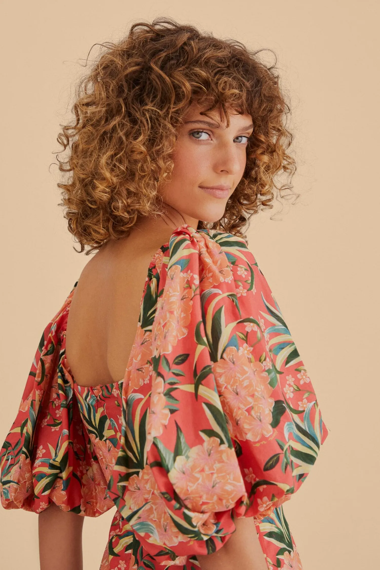 FARM Rio RED PINEAPPLE BLOOM CUT OUT MIDI DRESS