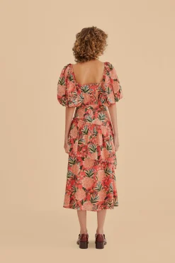 FARM Rio RED PINEAPPLE BLOOM CUT OUT MIDI DRESS