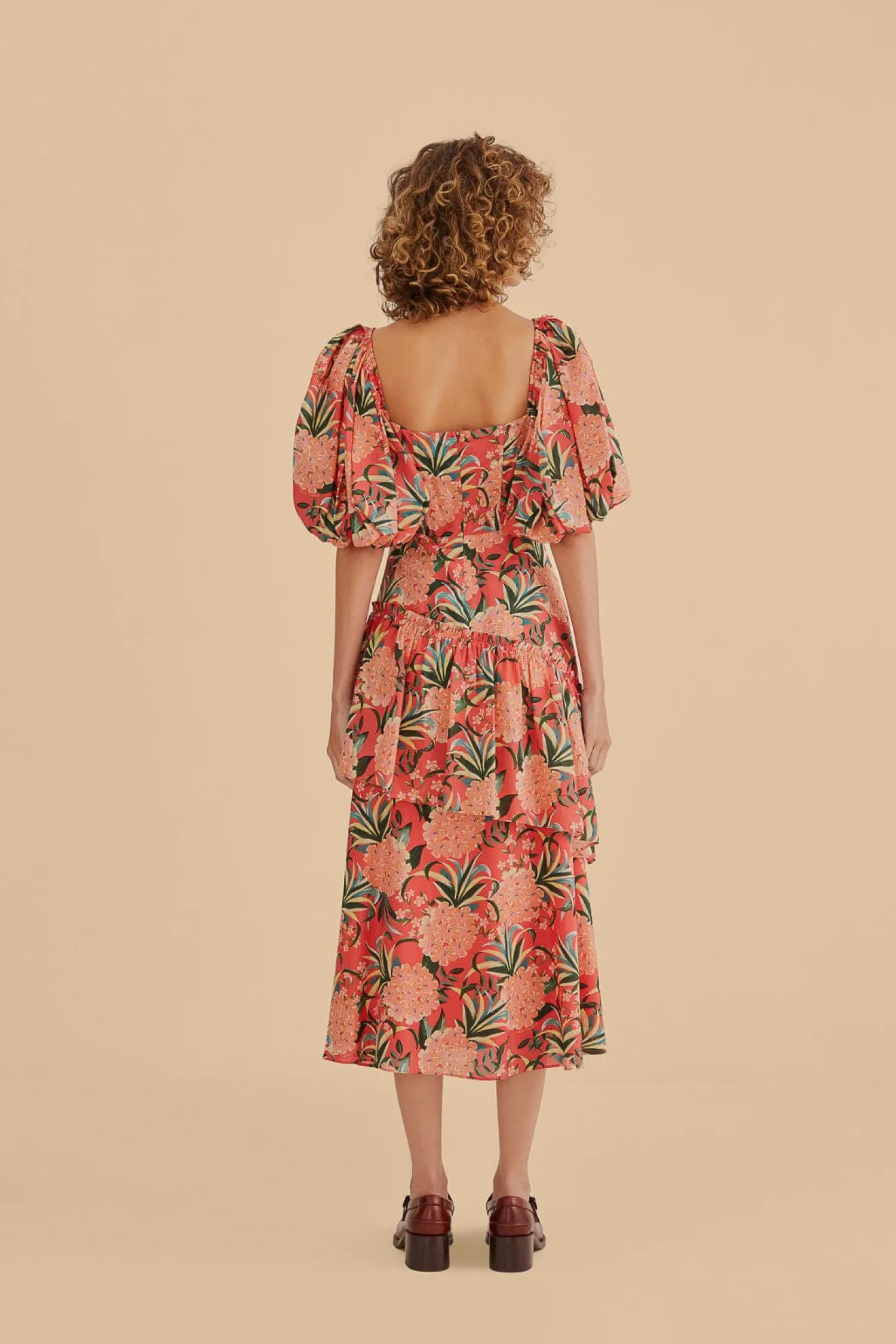FARM Rio RED PINEAPPLE BLOOM CUT OUT MIDI DRESS