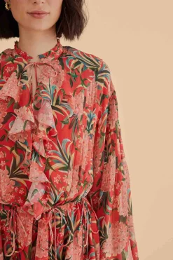 FARM Rio RED PINEAPPLE BLOOM V NECK MINI DRESS