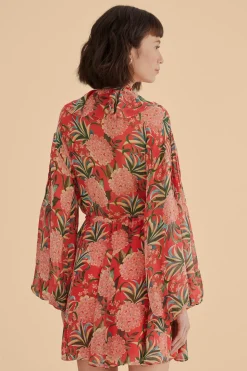 FARM Rio RED PINEAPPLE BLOOM V NECK MINI DRESS