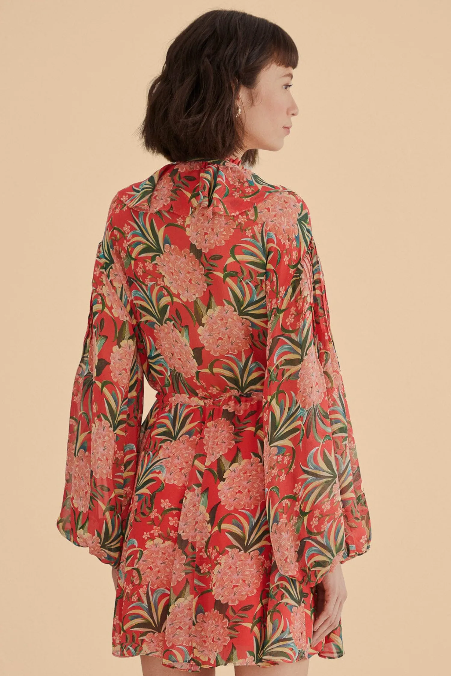 FARM Rio RED PINEAPPLE BLOOM V NECK MINI DRESS