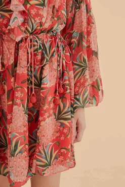 FARM Rio RED PINEAPPLE BLOOM V NECK MINI DRESS