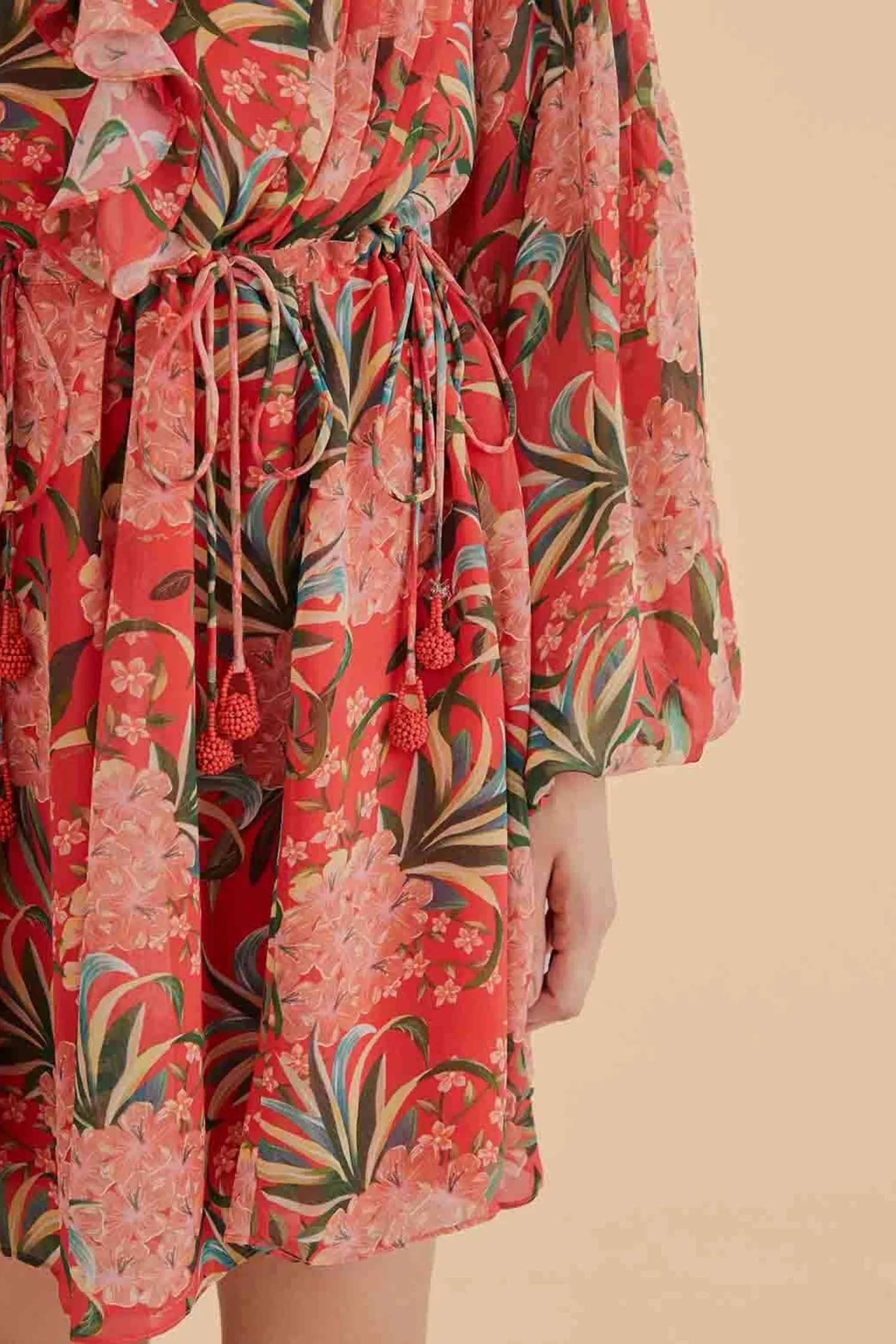 FARM Rio RED PINEAPPLE BLOOM V NECK MINI DRESS