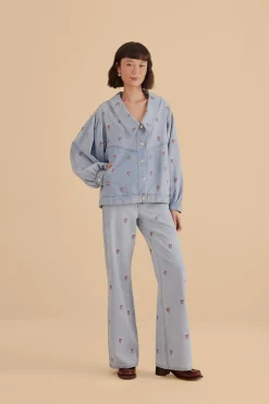 FARM Rio ROSE EMBROIDERED DENIM PANTS