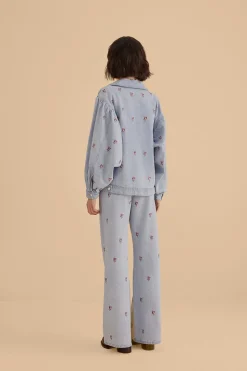 FARM Rio ROSE EMBROIDERED DENIM PANTS