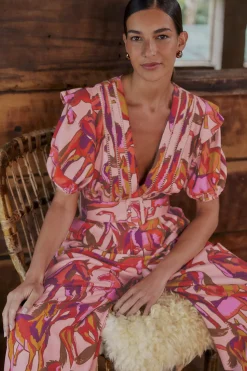 FARM Rio ROSE WILD HORSES PLEATED SHORT SLEEVE JUMPSUIT