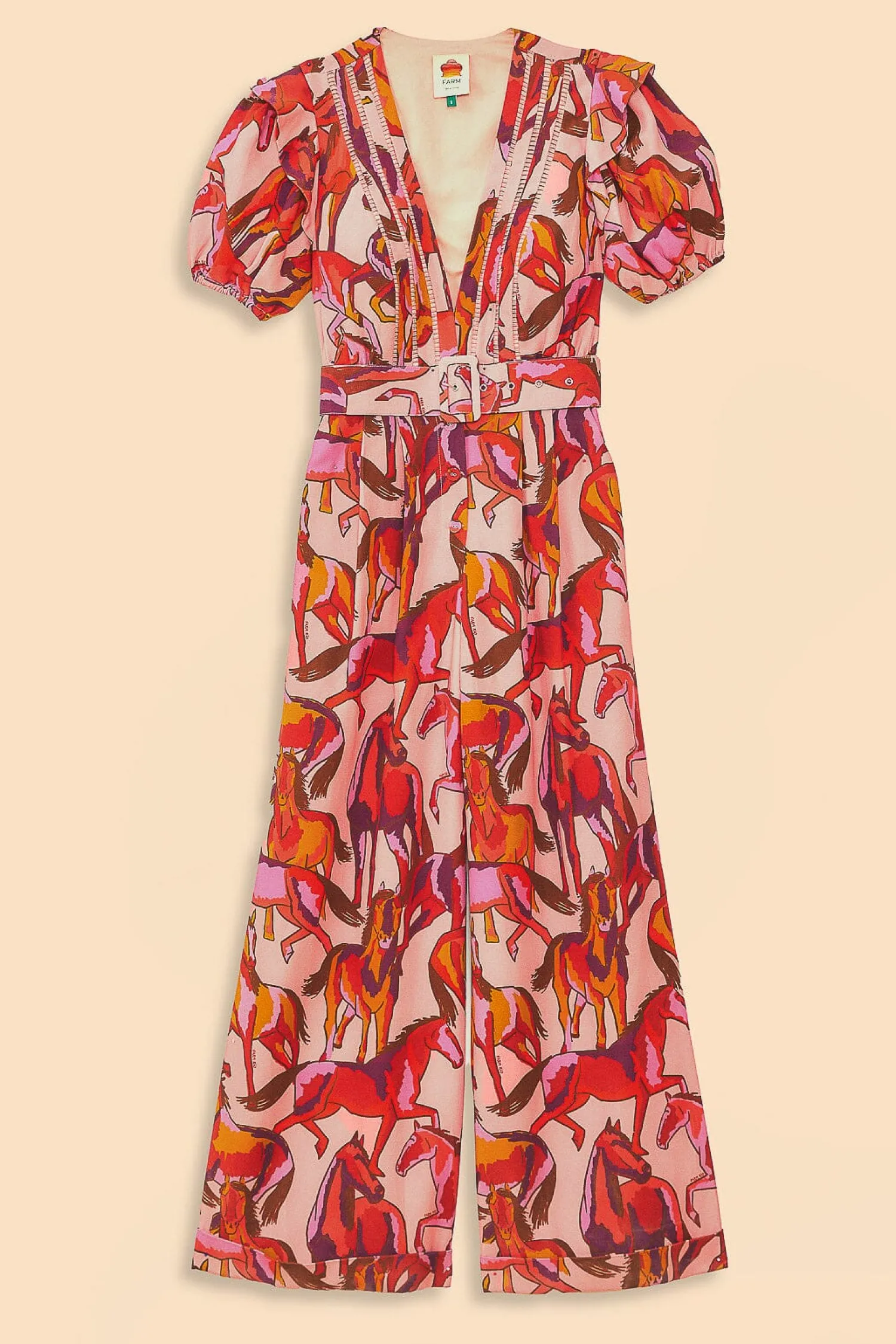 FARM Rio ROSE WILD HORSES PLEATED SHORT SLEEVE JUMPSUIT