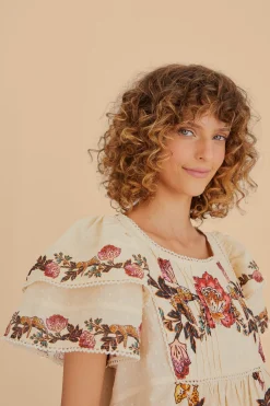 FARM Rio SAND LEOPARD FLOWERS BLOUSE