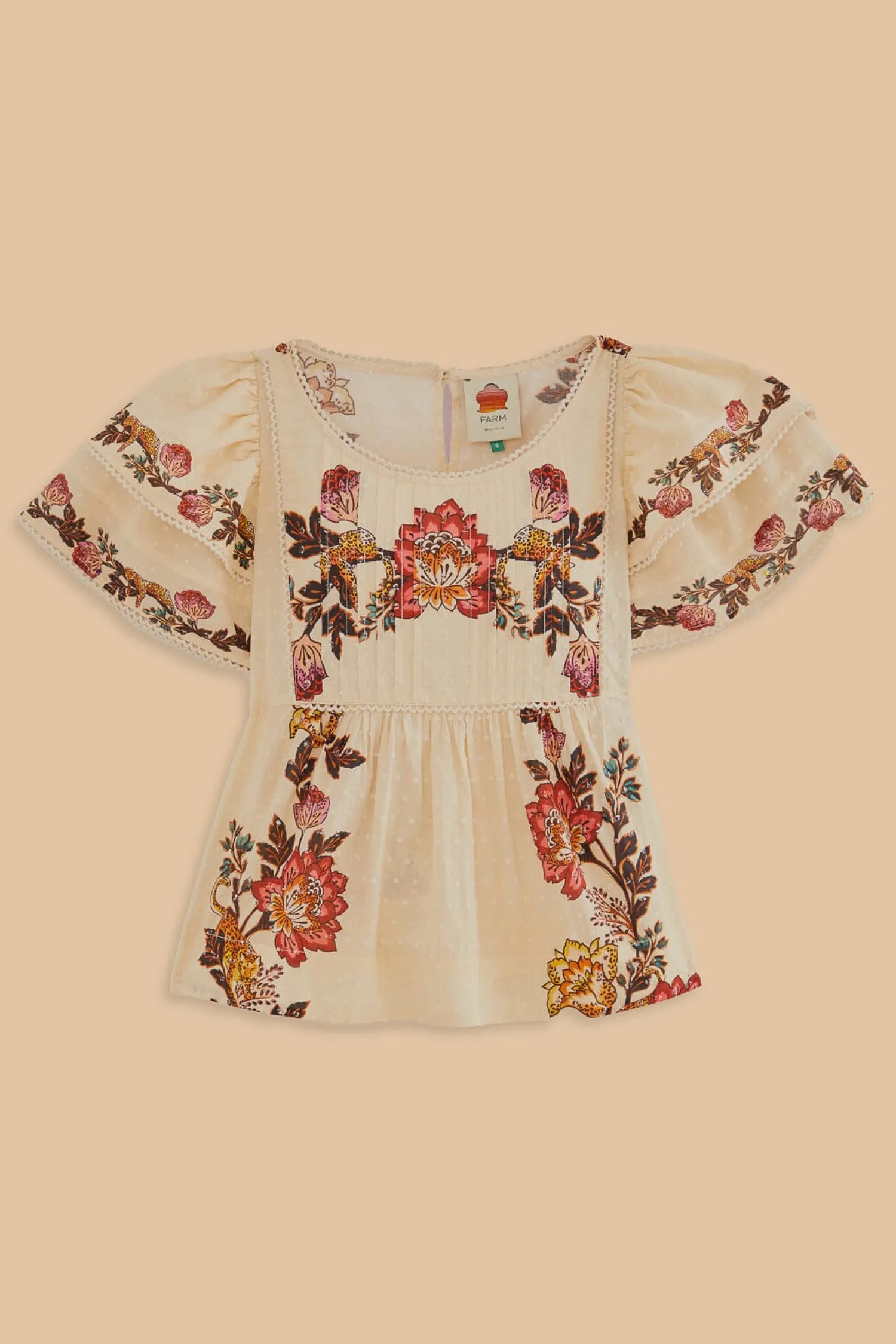 FARM Rio SAND LEOPARD FLOWERS BLOUSE