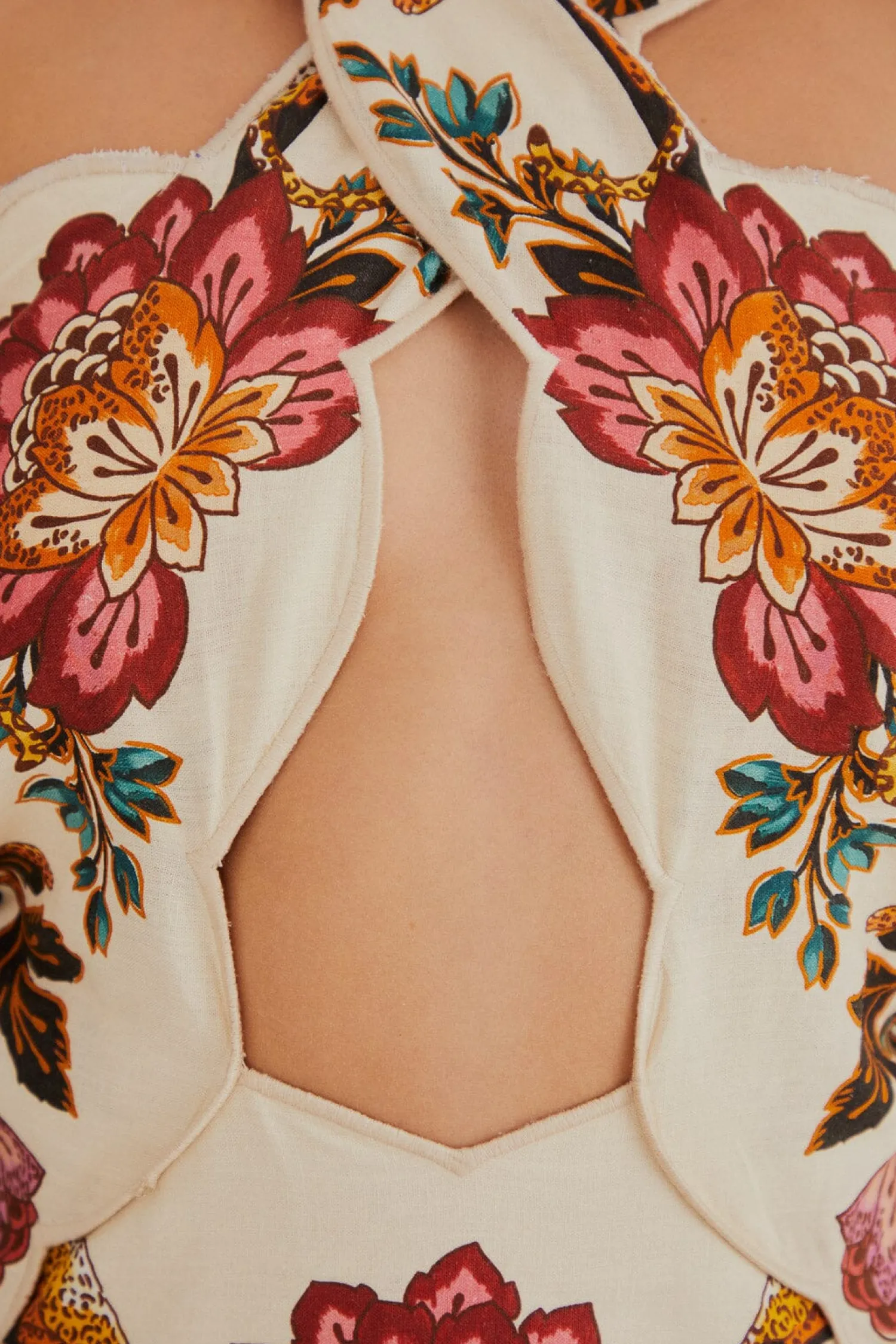 FARM Rio SAND LEOPARD FLOWERS CUT OUT MIDI DRESS