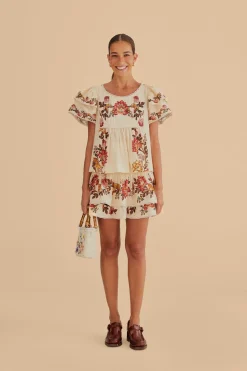 FARM Rio SAND LEOPARD FLOWERS MINI SKIRT