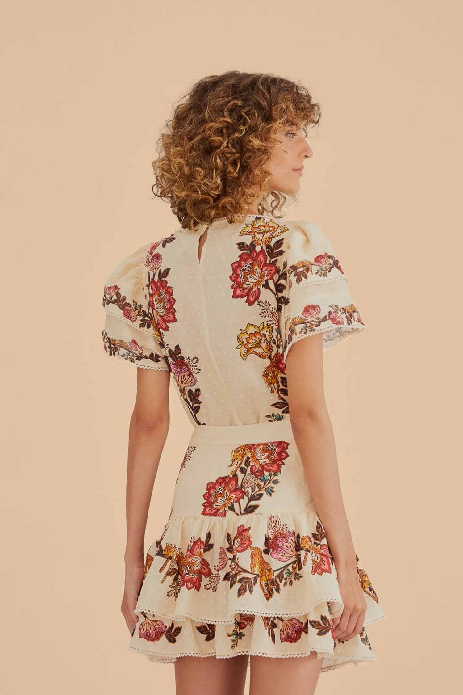 FARM Rio SAND LEOPARD FLOWERS MINI SKIRT