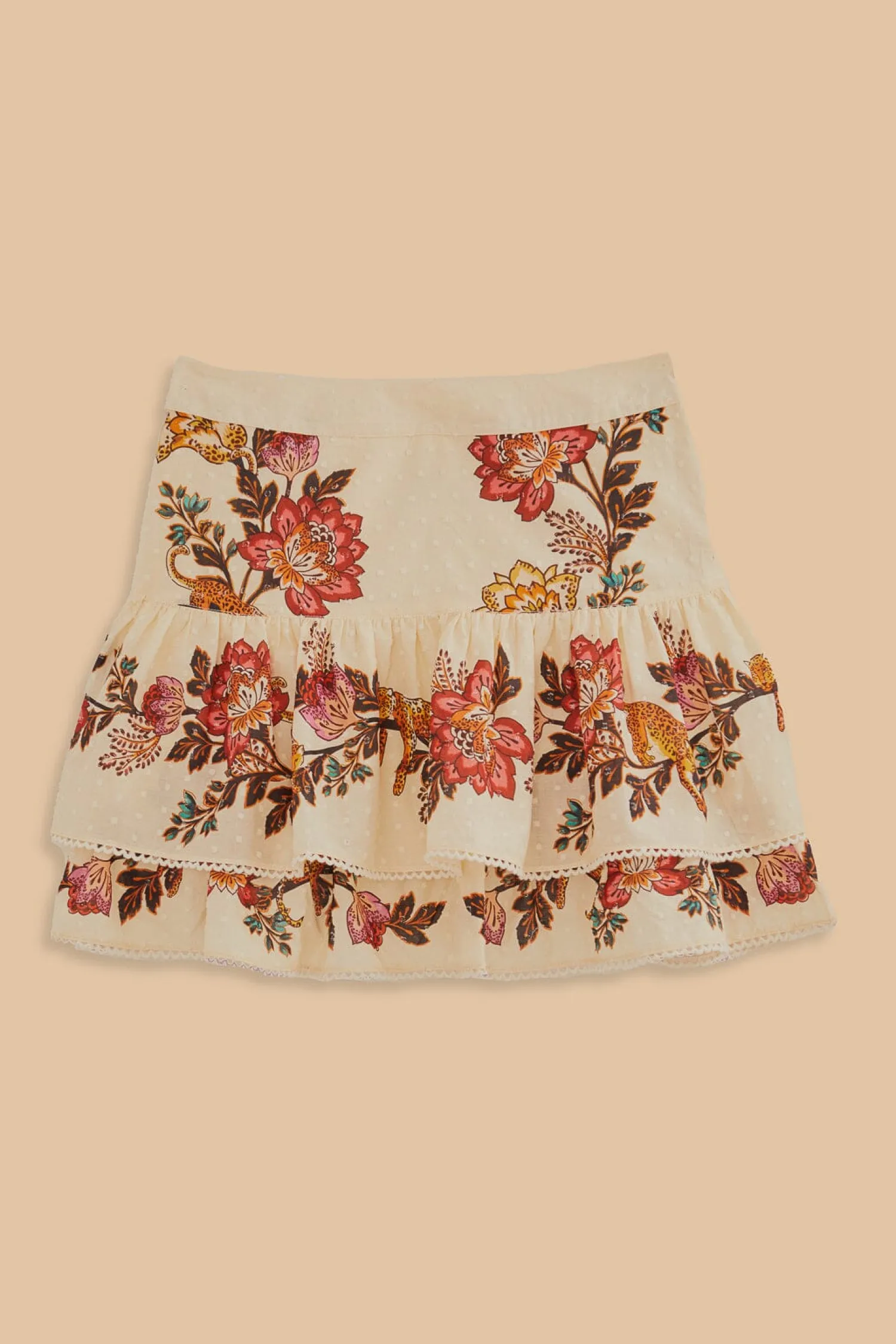FARM Rio SAND LEOPARD FLOWERS MINI SKIRT
