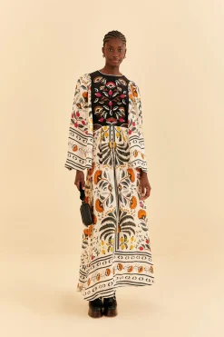 FARM Rio SAND PALMS PARADISE EMBROIDERED CUT OUT MIDI DRESS