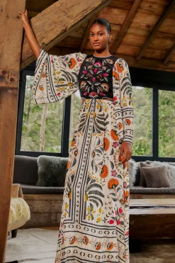 FARM Rio SAND PALMS PARADISE EMBROIDERED CUT OUT MIDI DRESS