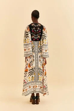 FARM Rio SAND PALMS PARADISE EMBROIDERED CUT OUT MIDI DRESS