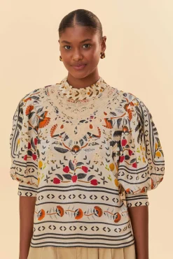 FARM Rio  SAND PALMS PARADISE HIGH NECK BLOUSE