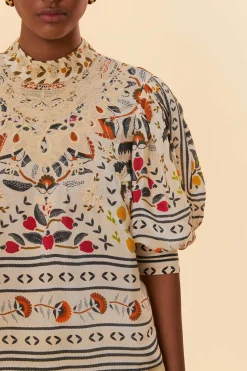 FARM Rio  SAND PALMS PARADISE HIGH NECK BLOUSE
