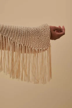 FARM Rio SAND STRIPES FRINGES KNIT CARDIGAN