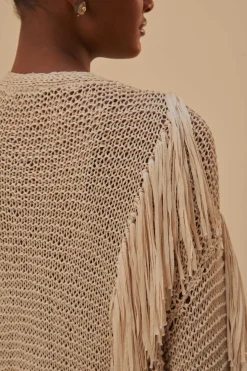 FARM Rio SAND STRIPES FRINGES KNIT CARDIGAN