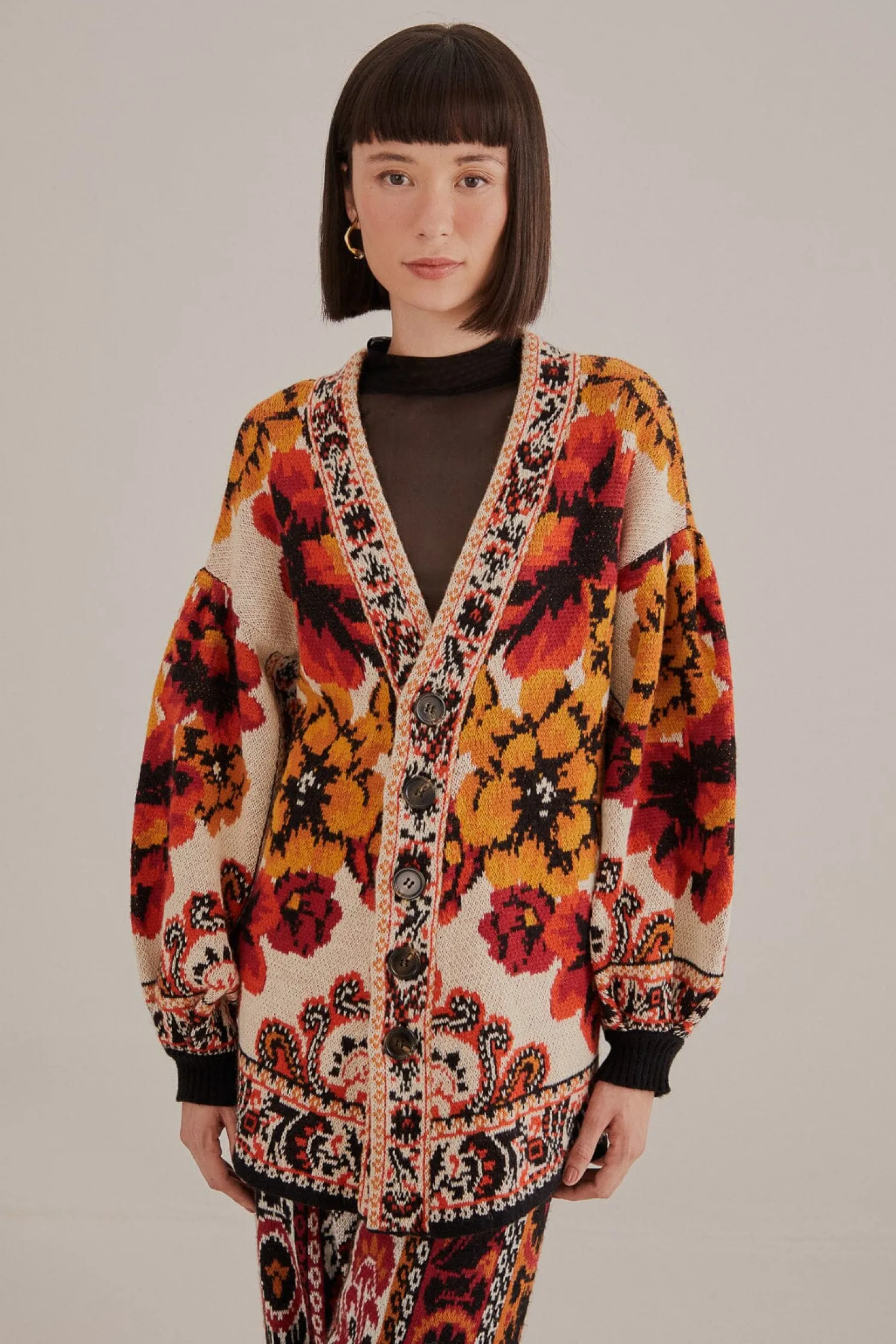 FARM Rio SAND WINTER TAPESTRY KNIT CARDIGAN