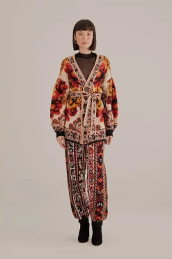 FARM Rio  SAND WINTER TAPESTRY KNIT CARDIGAN