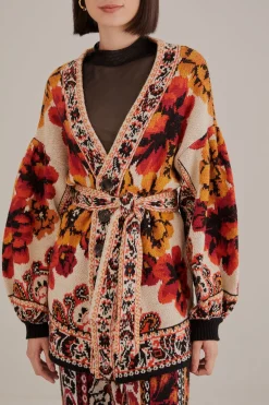 FARM Rio SAND WINTER TAPESTRY KNIT CARDIGAN