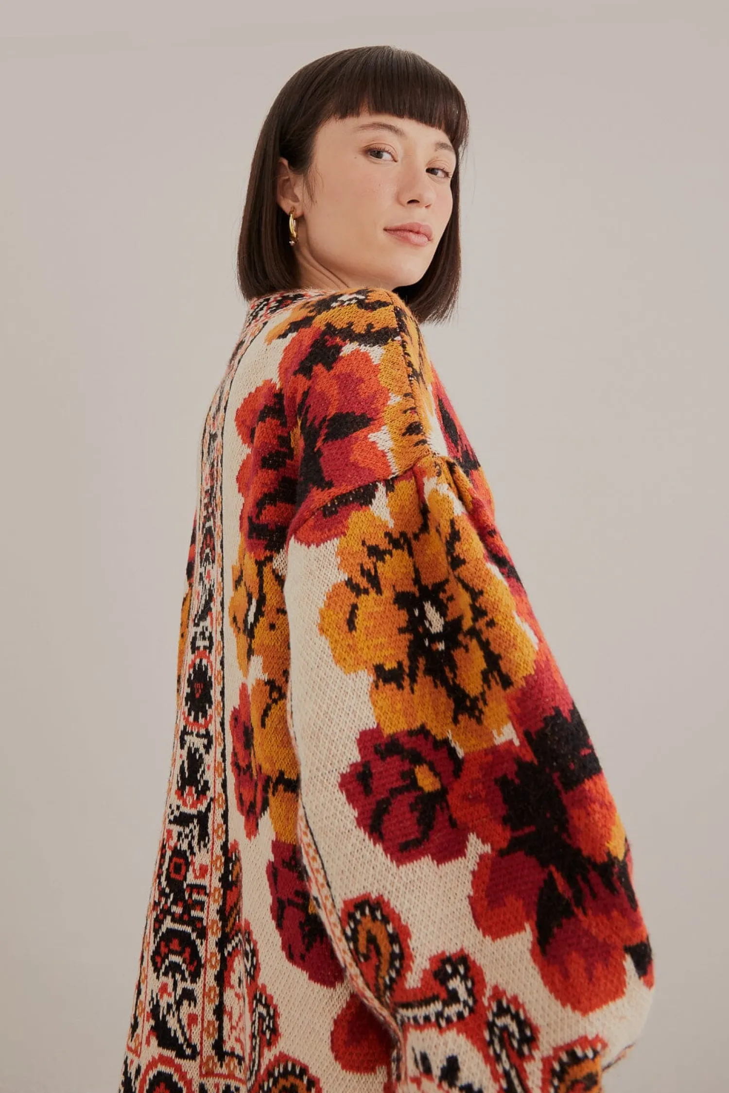 FARM Rio SAND WINTER TAPESTRY KNIT CARDIGAN