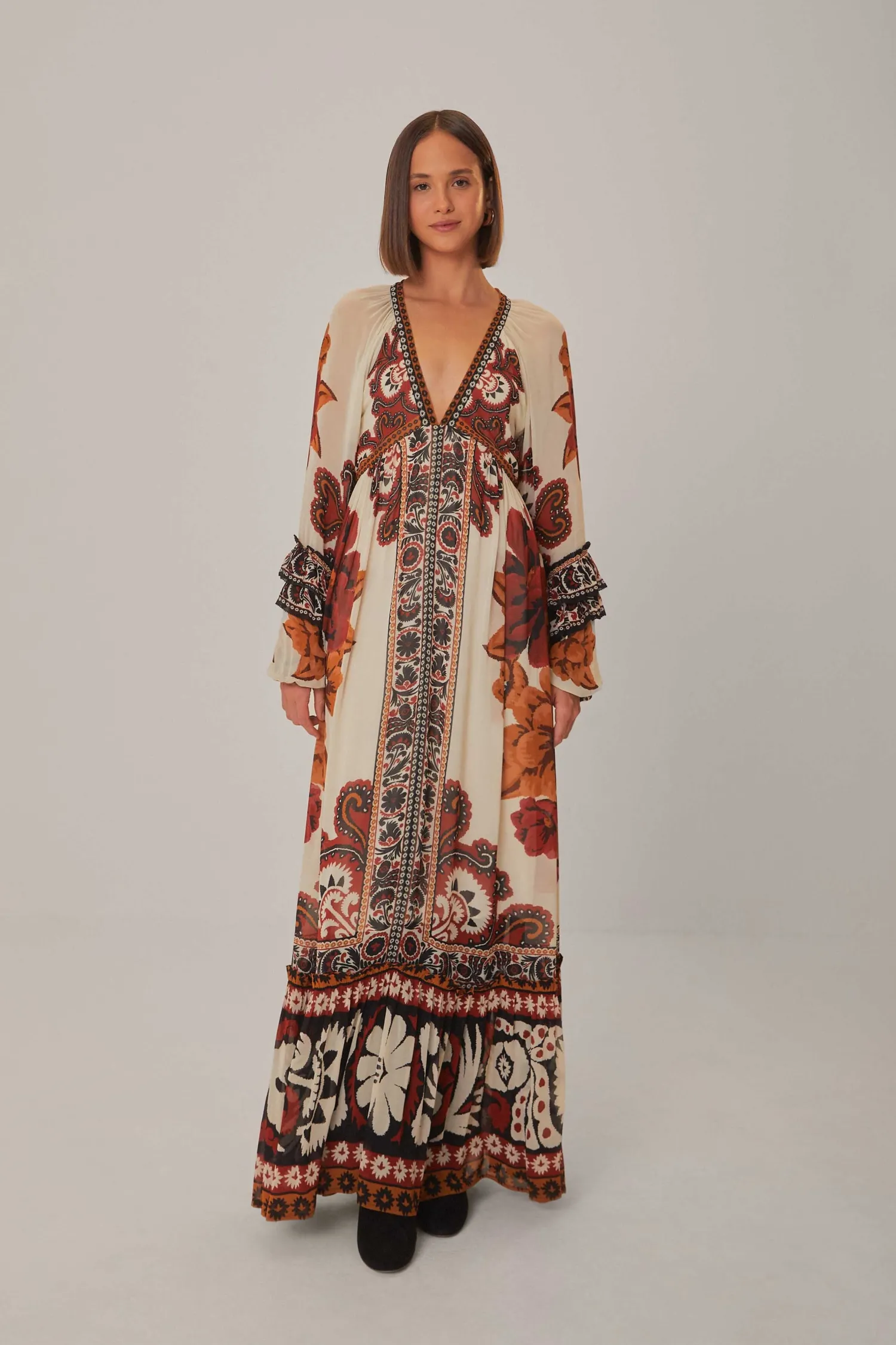 FARM Rio SAND WINTER TAPESTRY V NECK MAXI DRESS