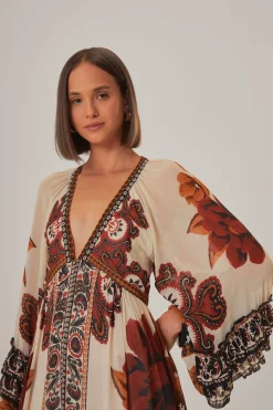 FARM Rio SAND WINTER TAPESTRY V NECK MAXI DRESS