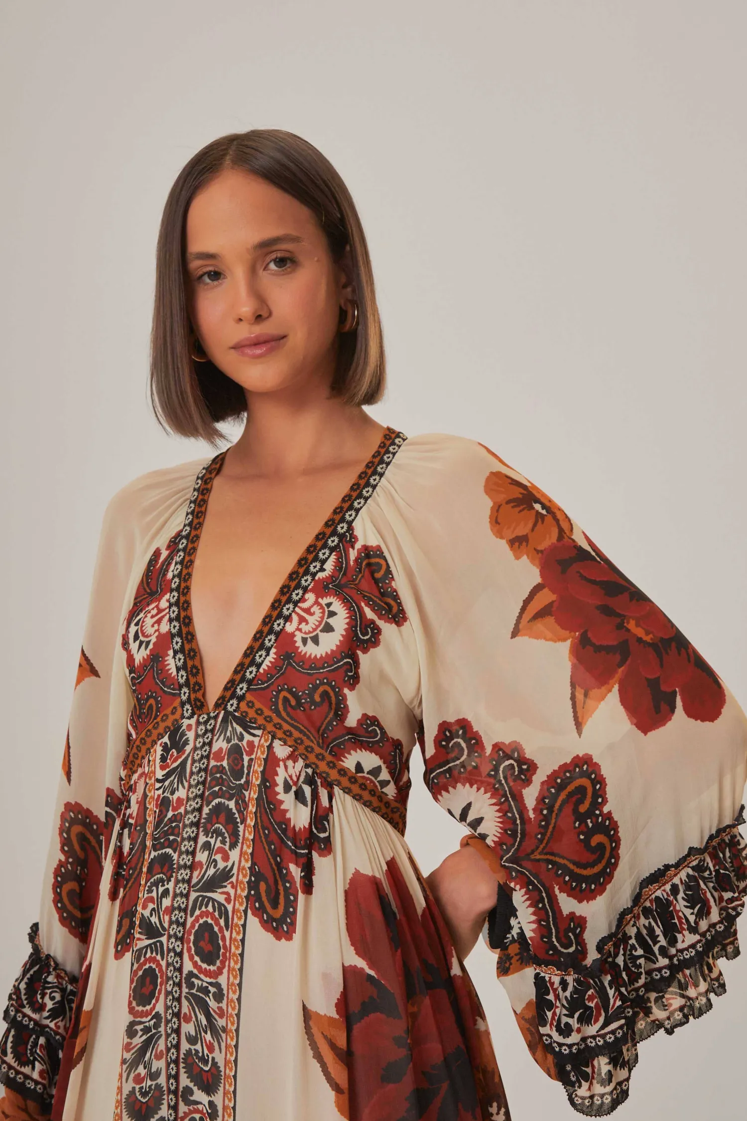 FARM Rio SAND WINTER TAPESTRY V NECK MAXI DRESS