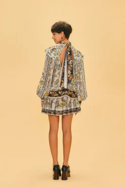 FARM Rio SILVER FLORAL TAPESTRY LONG SLEEVE BLOUSE