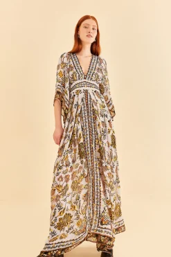 FARM Rio SILVER FLORAL TAPESTRY MAXI DRESS