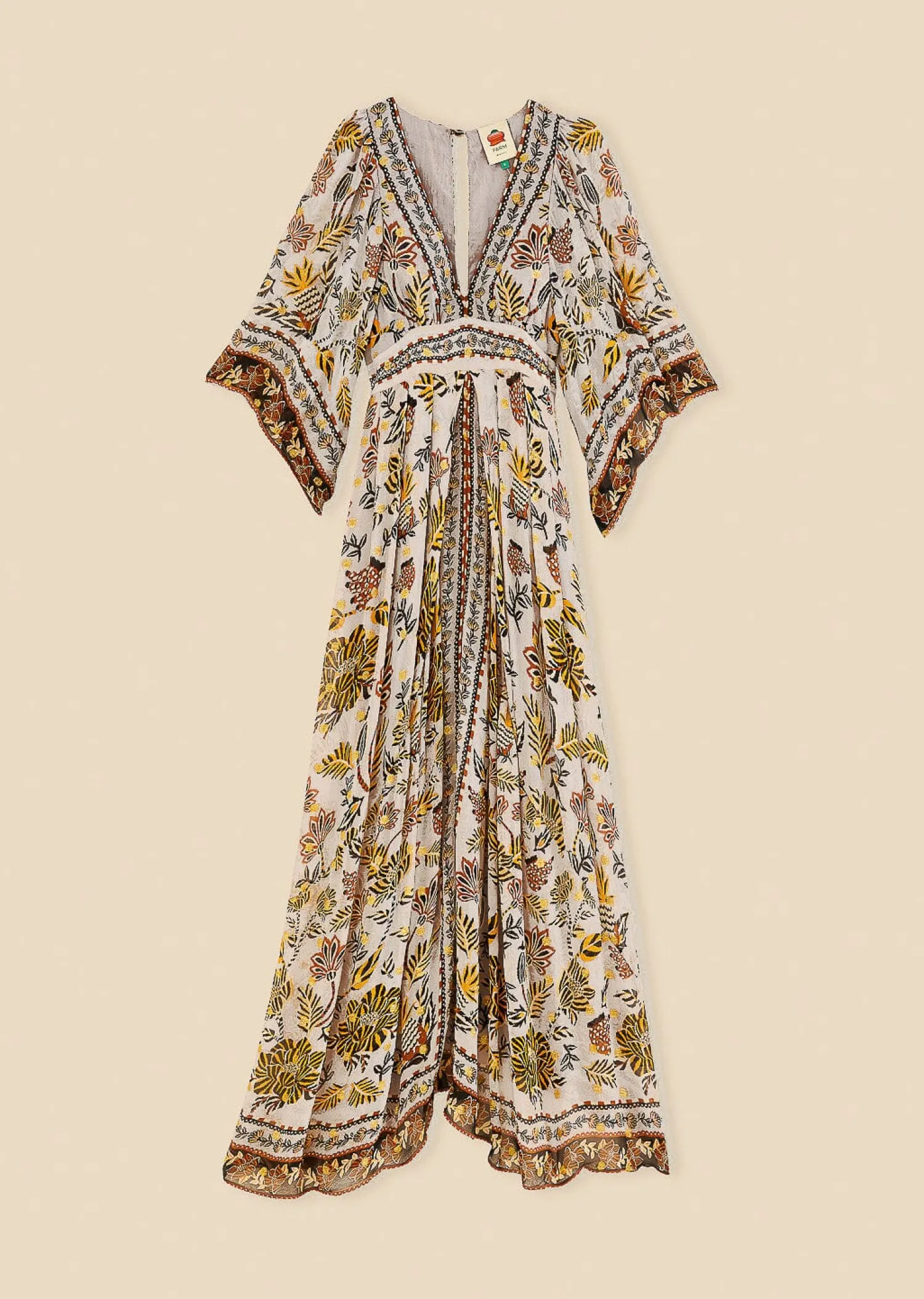 FARM Rio SILVER FLORAL TAPESTRY MAXI DRESS