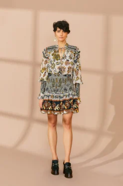 FARM Rio SILVER FLORAL TAPESTRY MINI DRESS