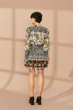 FARM Rio SILVER FLORAL TAPESTRY MINI DRESS