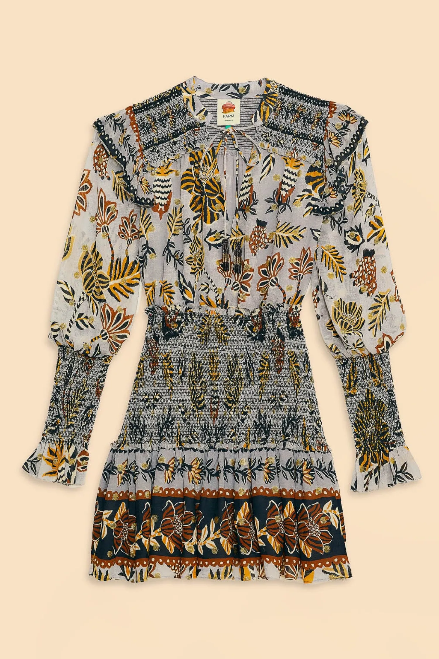 FARM Rio SILVER FLORAL TAPESTRY MINI DRESS
