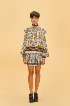 FARM Rio SILVER FLORAL TAPESTRY MINI SKIRT