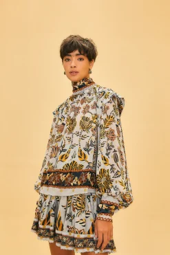 FARM Rio  SILVER FLORAL TAPESTRY MINI SKIRT