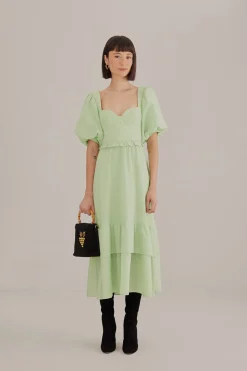 FARM Rio SOFT GREEN SHORT SLEEVE MIDI DRESS