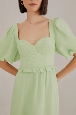 FARM Rio  SOFT GREEN SHORT SLEEVE MIDI DRESS