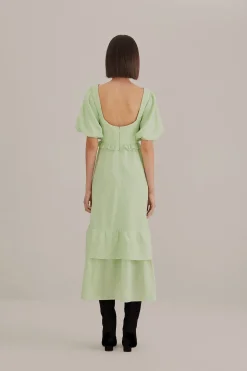FARM Rio  SOFT GREEN SHORT SLEEVE MIDI DRESS