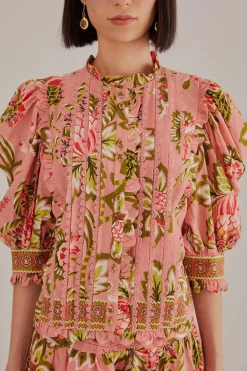 FARM Rio SOFT PINK AURA FLORAL SHORT SLEEVE BLOUSE