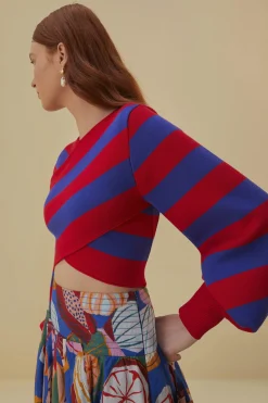 FARM Rio  STRIPES WRAP KNIT SWEATER