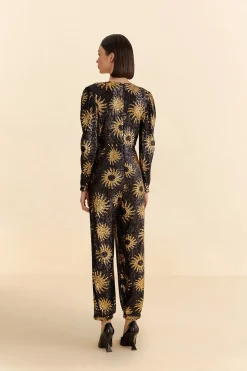 FARM Rio  SUNNY MOOD SEQUIN V NECK JUMPSUIT