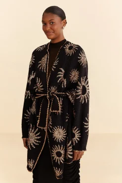 FARM Rio SUN SEQUIN EMBROIDERED KNIT CARDIGAN