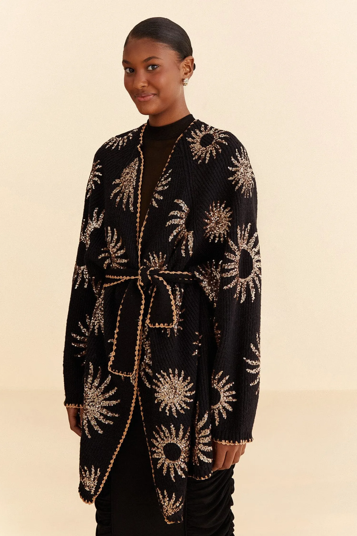 FARM Rio SUN SEQUIN EMBROIDERED KNIT CARDIGAN